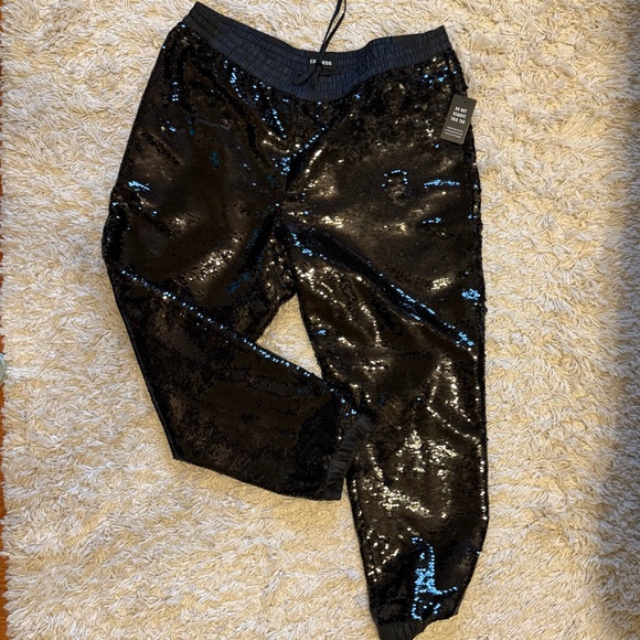 Express Womens Black Sequin Joggers - Picture 1 of 3